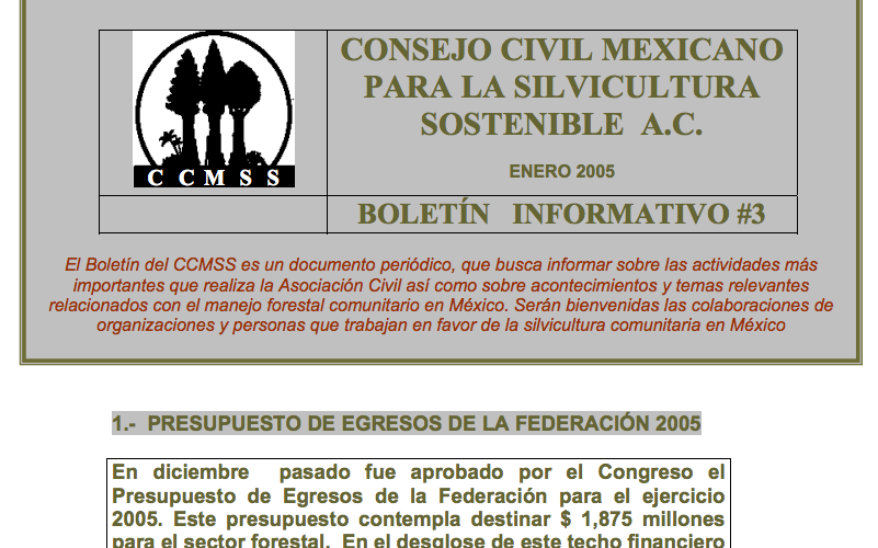 Boletín Informativo del CCMSS enero de 2005