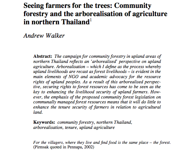 Seeing farmers for the trees: Community forestry and the arborealisation of agriculture in northern Thailand