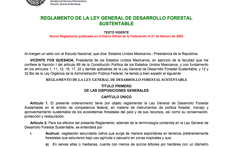 Reglamento de la Ley General de Desarrollo Forestal Sustentable