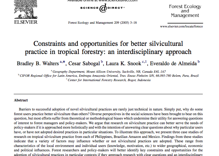 Constraints and opportunities for better silvicultural practice in tropical forestry: an interdisciplinary approach