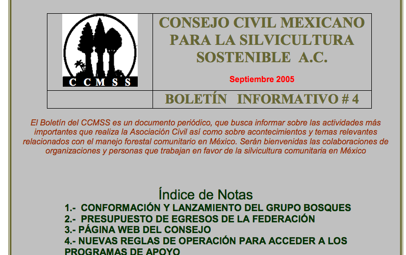 Boletín Informativo del CCMSS septiembre de 2005