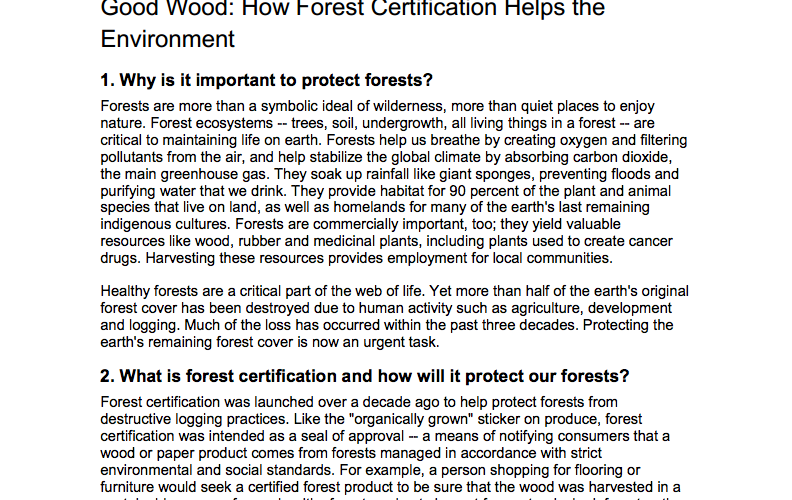 Good Wood, How Forest Certification Helps the Environment
