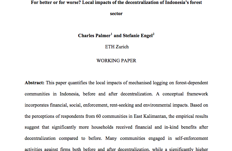 For better or for worse? Local impacts of the decentralization of Indonesia´s forest sector