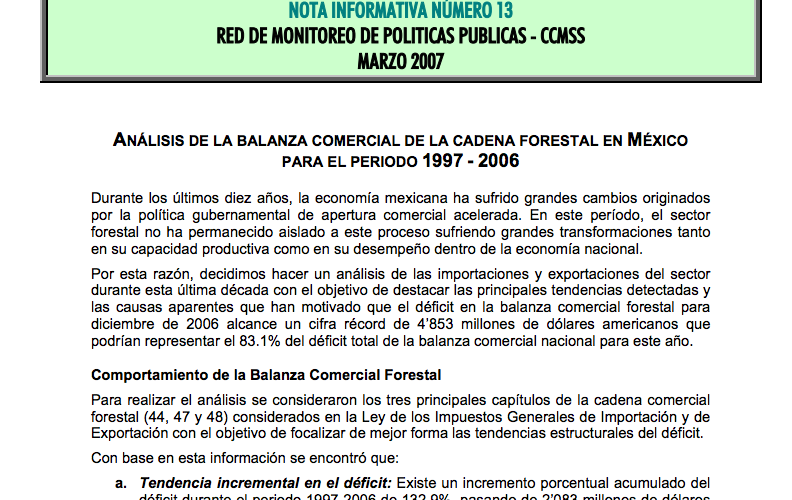 Nota Informativa 13. Análisis balanza comercial de la cadena forestal 1997-2006