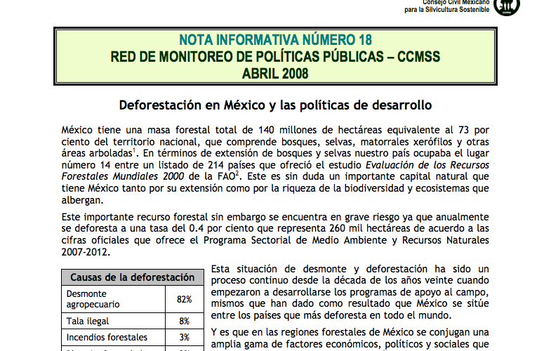 Nota Informativa 18. Deforestación en México y políticas de desarrollo