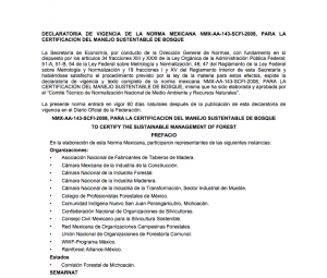 Declaratoria de vigencia de la Norma Mexicana NMX-AA-143-SCFI-2008, para la certificacion del manejo sustentable de bosque