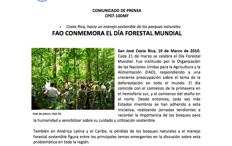 FAO conmemora el día forestal mundial