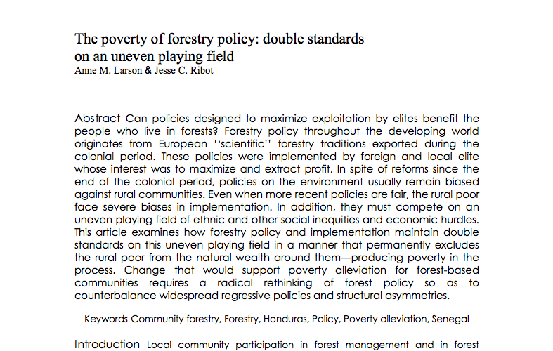 The poverty of forestry policy: double standards on an uneven playing field