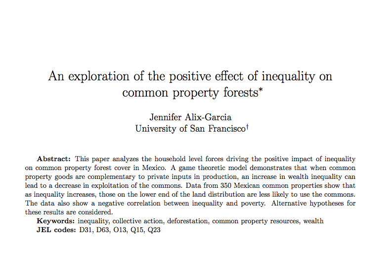 An exploration of the positive effect of inequality on common property forests