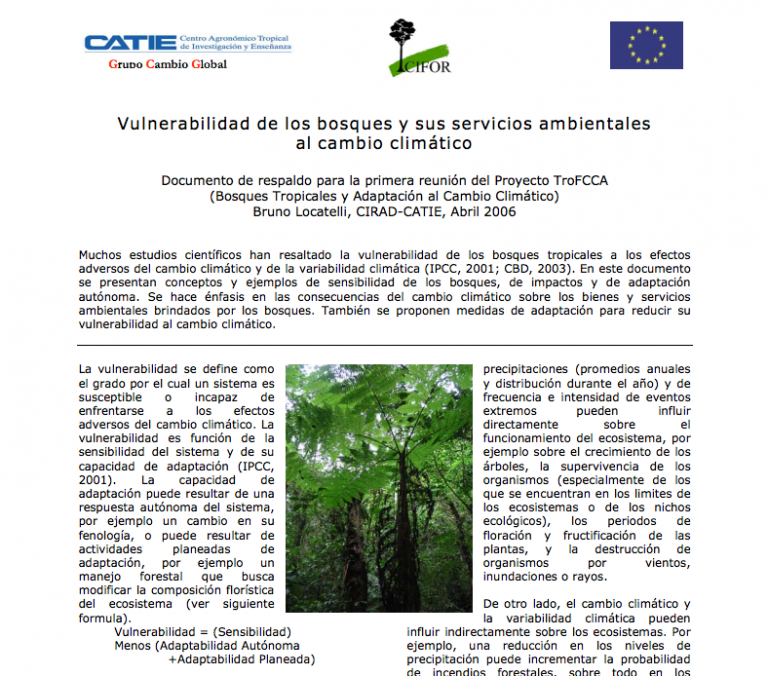 Vulnerabilidad de los bosques y sus servicios ambientales al cambio climático