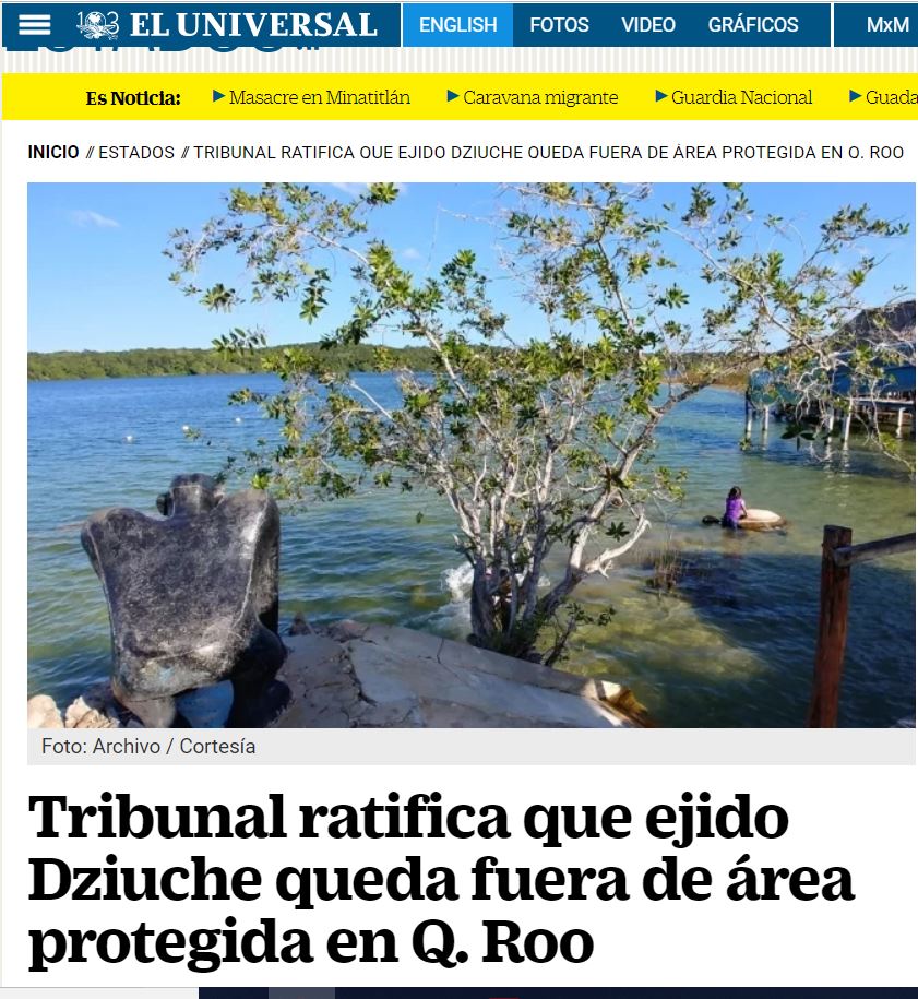 Tribunal ratifica que ejido Dziuche queda fuera del área protegida de Q. Roo