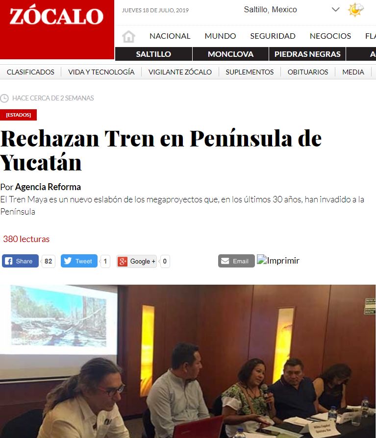 Rechazan Tren en Península de Yucatán