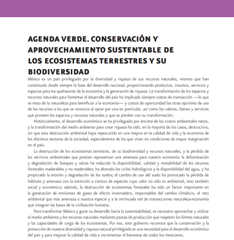 Agenda Verde. Conservación y aprovechamiento sustentable de los ecosistemas terrestres y su biodiversidad