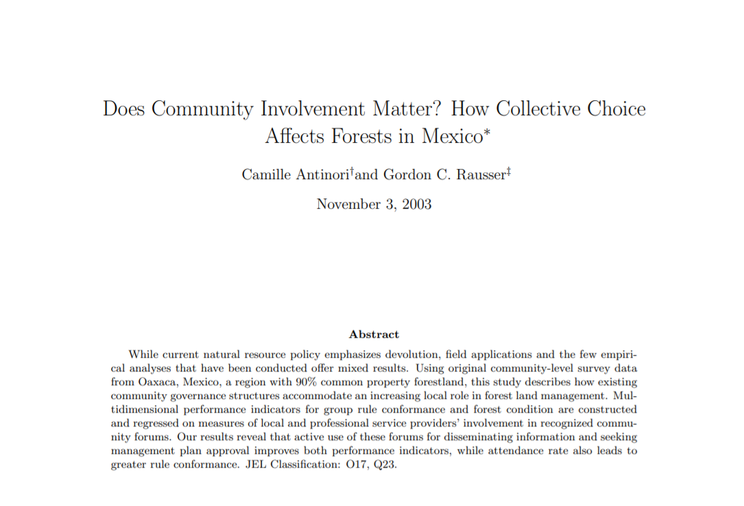 Does Community Involvement Matter? How Collective Choice Affects Forests in Mexico