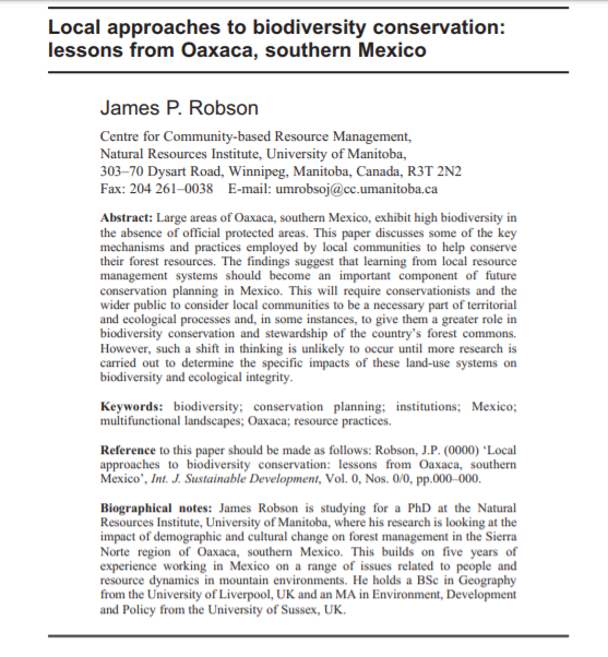 Local approaches to biodiversity conservation: lessons from Oaxaca, southern Mexico