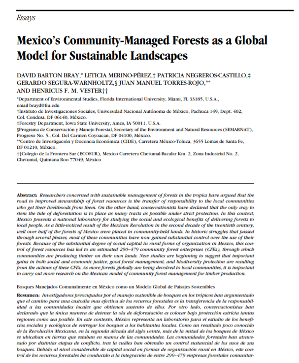 Mexico´s Community-Managed Forests as a Global Model for Sustainable Landscapes