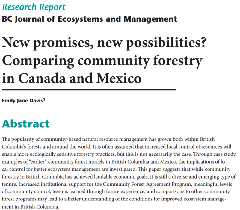 New promises, new possibilities? Comparing community forestry in Canada and México