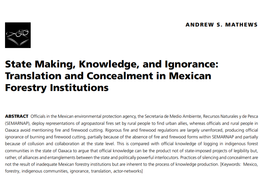 State making, knowledge, and ignorance: Translation and concealment in Mexican Forestry Institutions