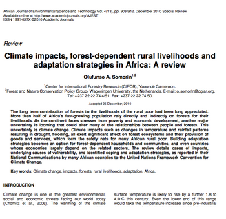 Climate impacts, forest-dependent rural livelihoods and adaptation strategies in Africa: A review