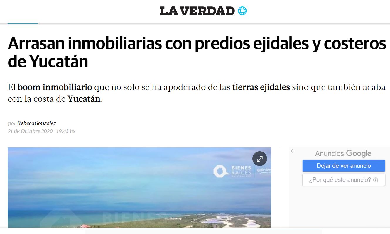 Arrasan inmobiliarias con predios ejidales y costeros de Yucatán