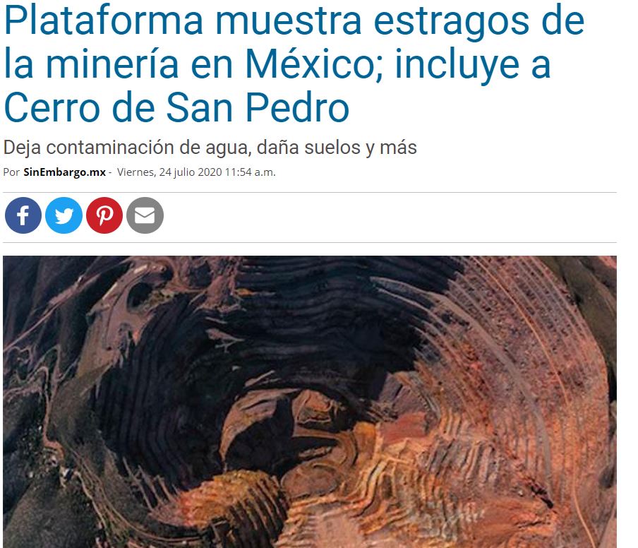 Plataforma muestra estragos de la minería en México; incluye a Cerro de San Pedro