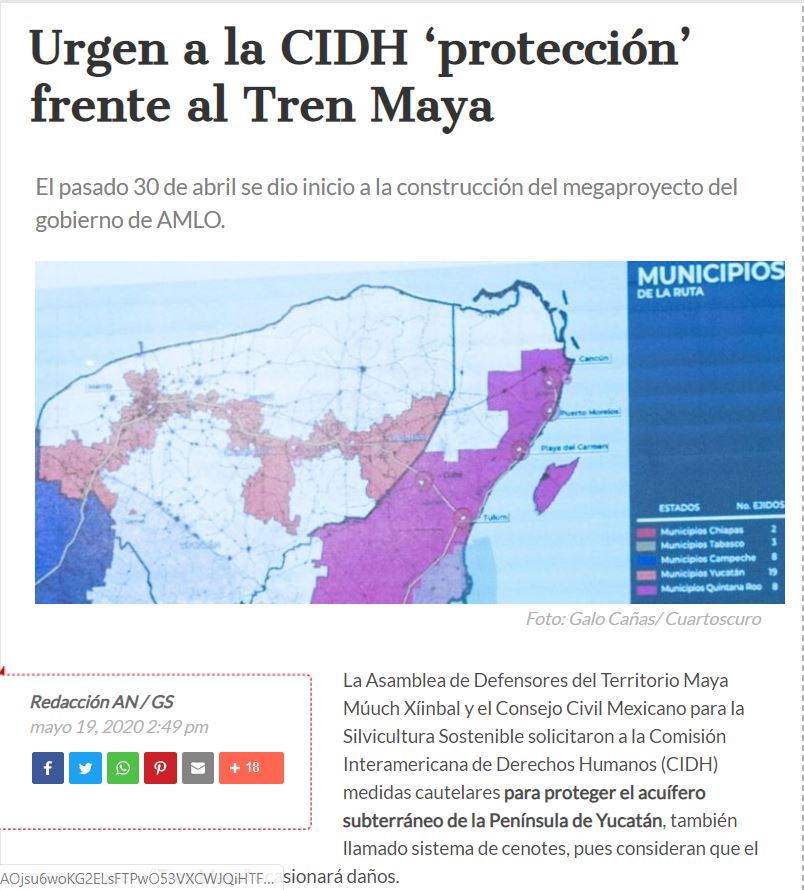 Urgen a la CIDH ‘protección’ frente al Tren Maya
