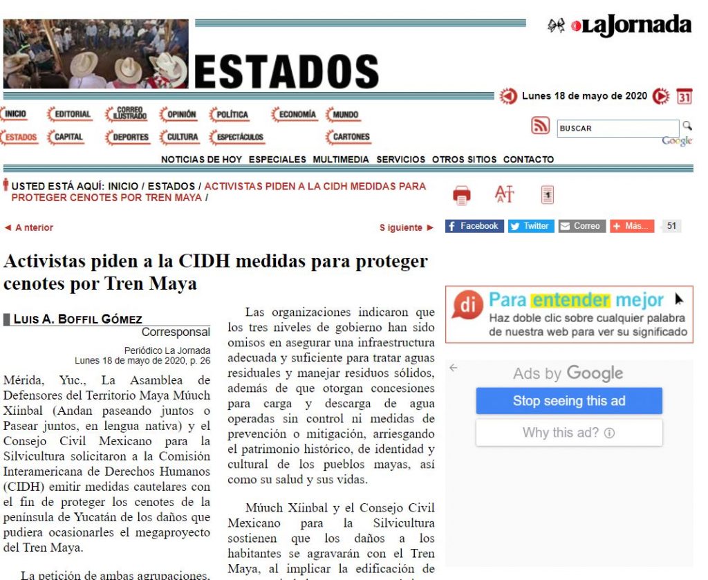 Activistas piden a la CIDH medidas para proteger cenotes por Tren Maya - Consejo Civil Mexicano ...