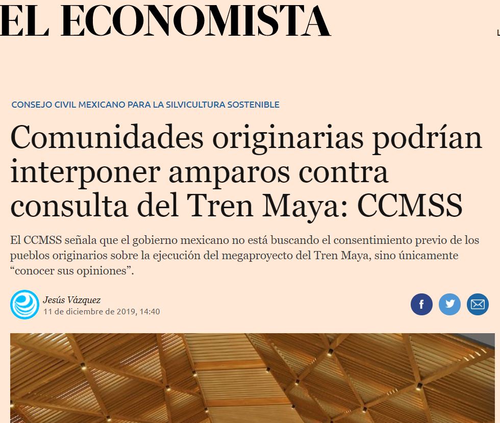 Comunidades originarias podrían interponer amparos contra consulta del Tren Maya: CCMSS