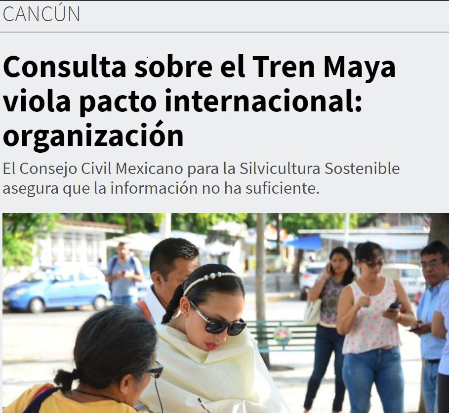 Consulta sobre el Tren Maya viola pacto internacional: organización
