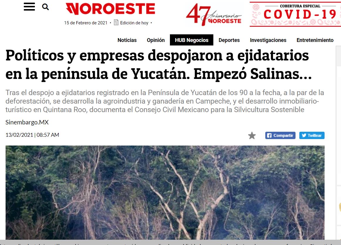 Políticos y empresas despojaron a ejidatarios en la península de Yucatán. Empezó Salinas…