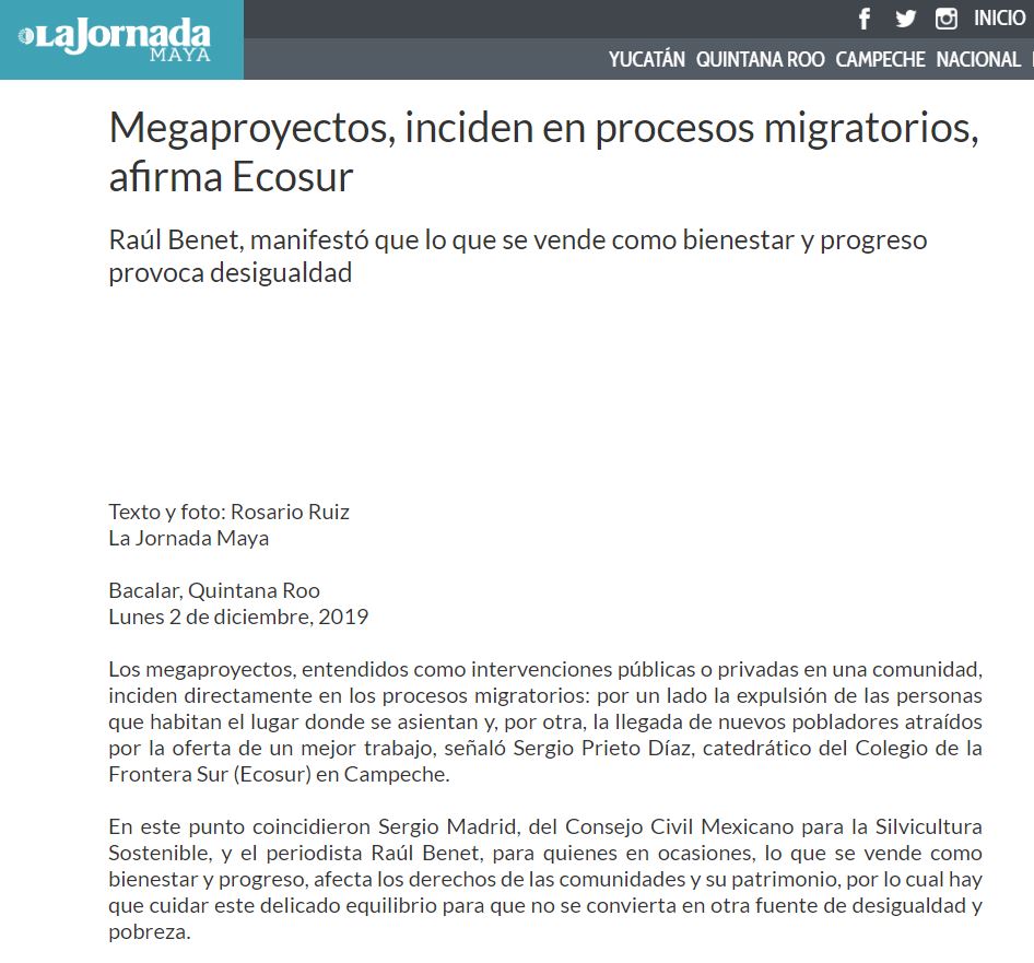 Megaproyectos, inciden en procesos migratorios, afirma Ecosur