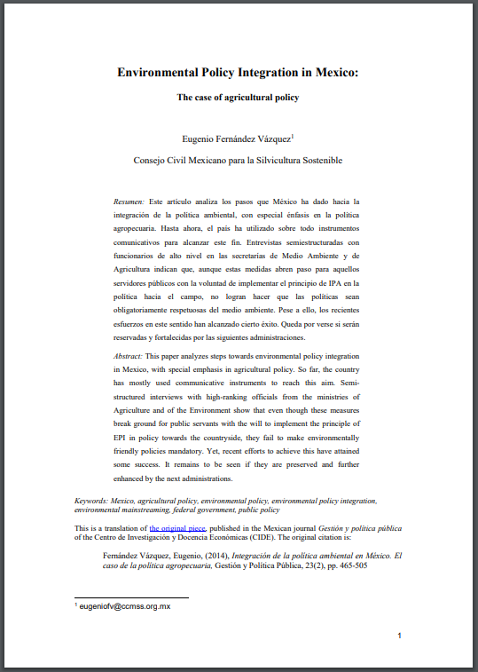 Environmental Policy Integration in Mexico: the case of agricultural policy