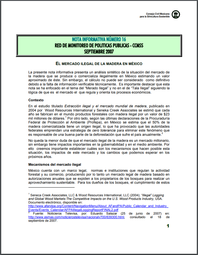 Nota Informativa 16. El mercado ilegal de la madera en México