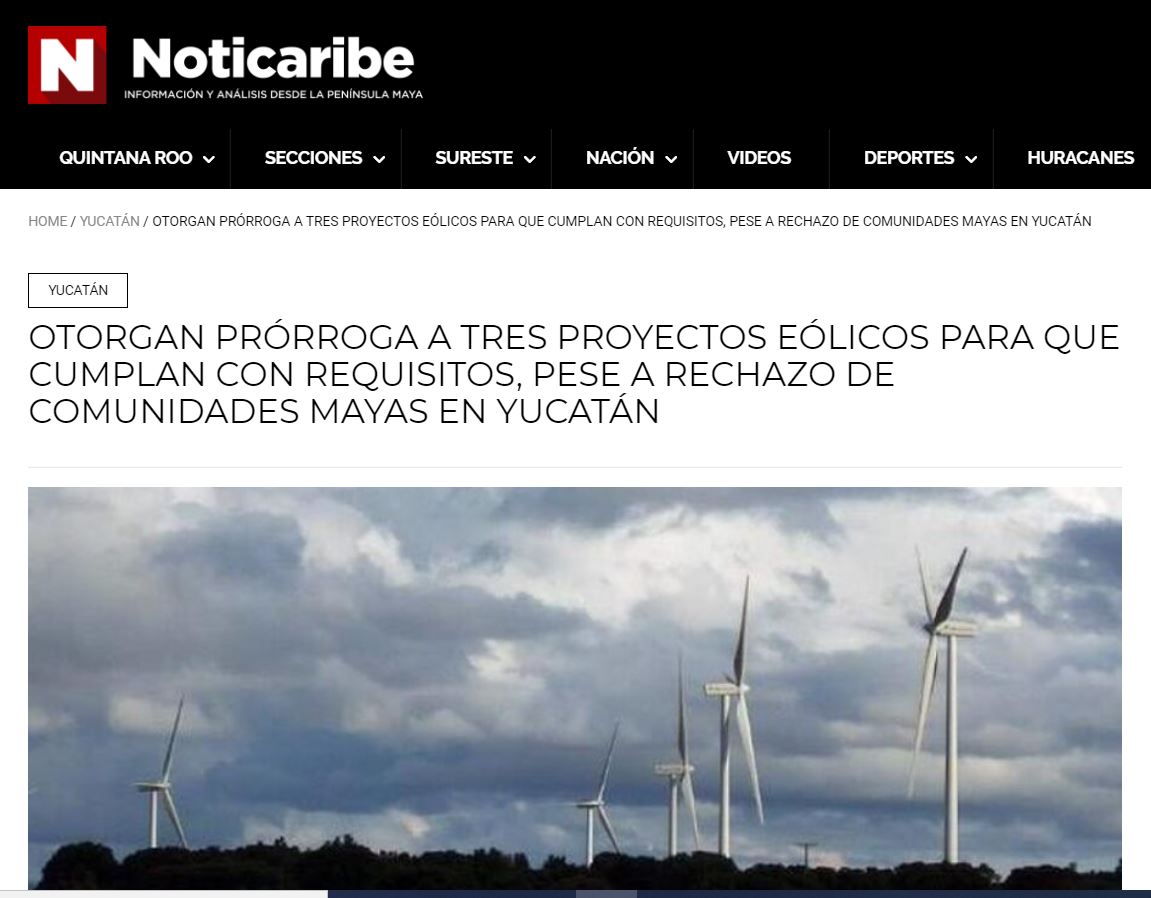 Otorgan prórroga a tres proyectos eólicos para que cumplan con requisitos, pese a rechazo de comunidades mayas en Yucatán