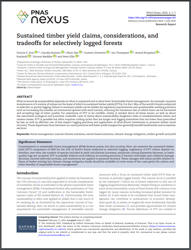 Sustained Timber Yield Claims, Considerations, and Tradeoffs for Selectively Logged Forests