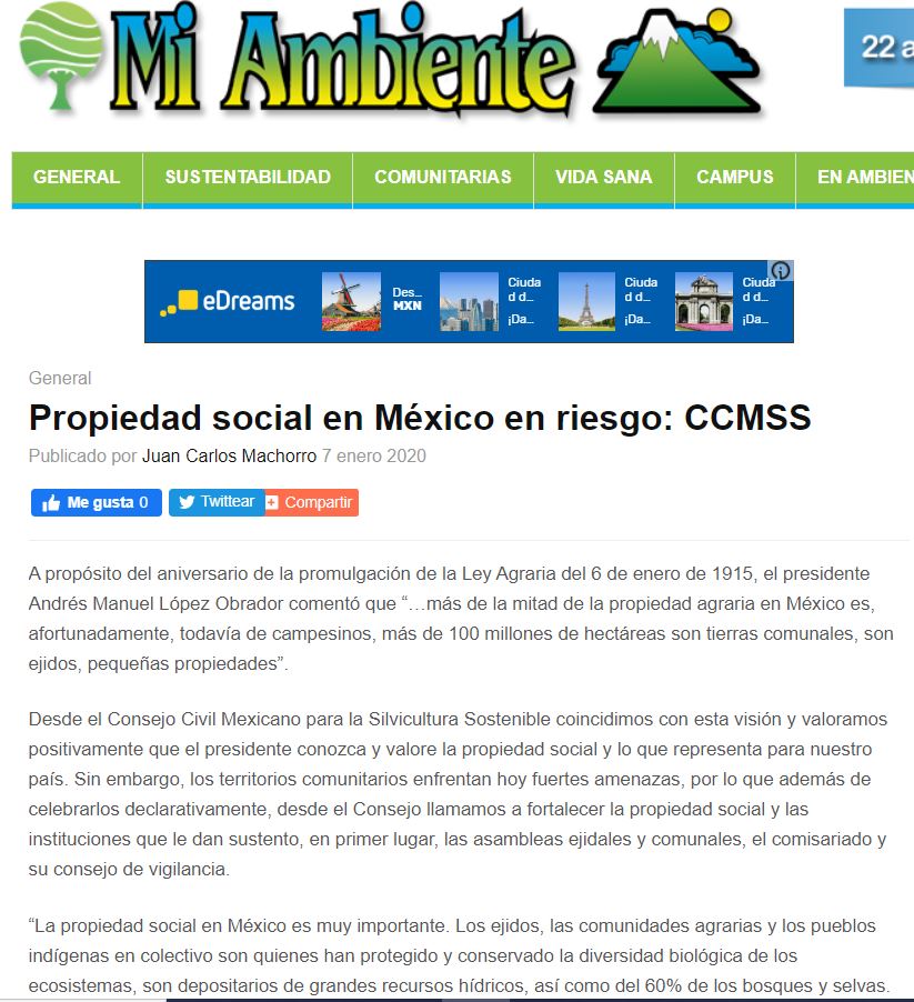 Propiedad social en México en riesgo: CCMSS
