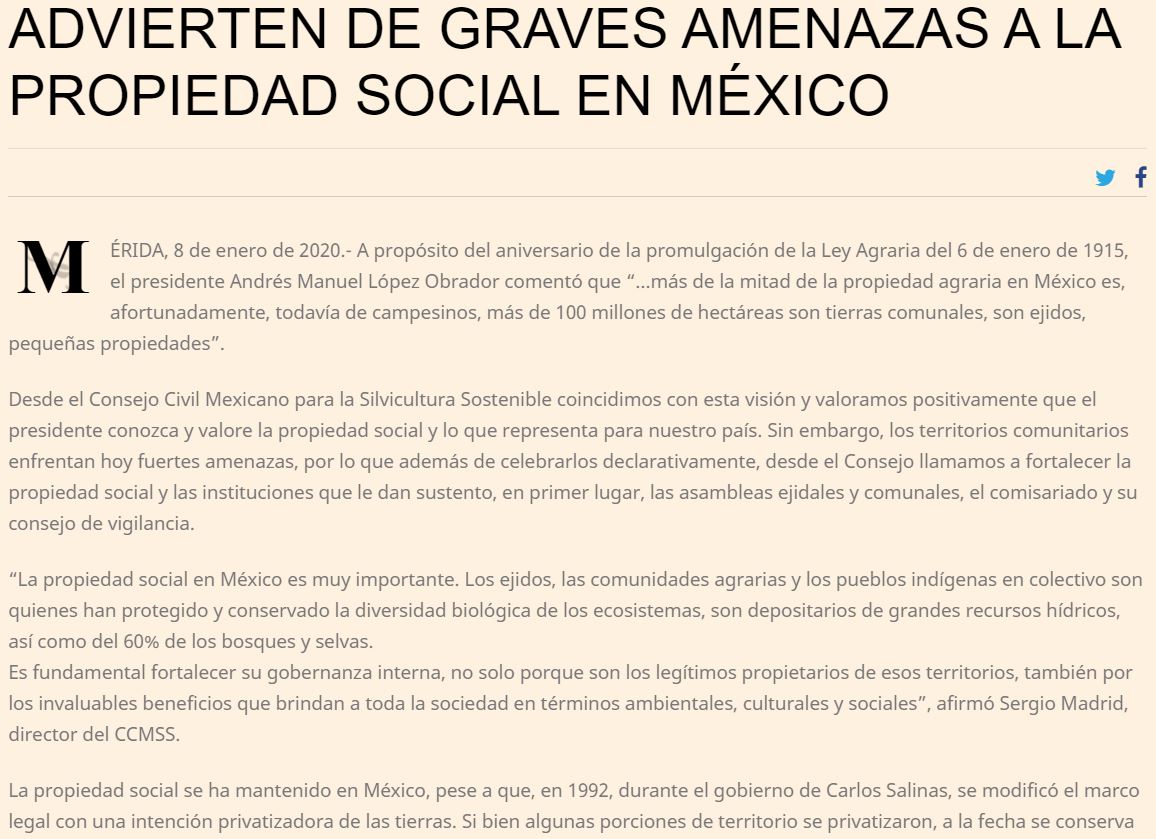 Adviertes graves amenazas a la propiedad social en México