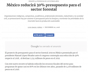 México reducirá 30% presupuesto para el sector forestal