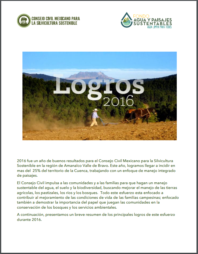 Resultados 2016 del CCMSS en la Cuenca Amanalco-Valle de Bravo