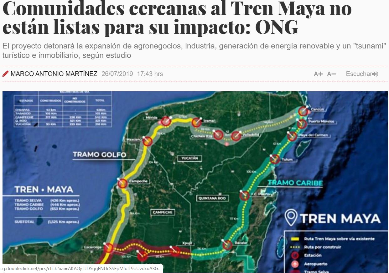 Comunidades cercanas al Tren Maya no están listas para su impacto: ONG