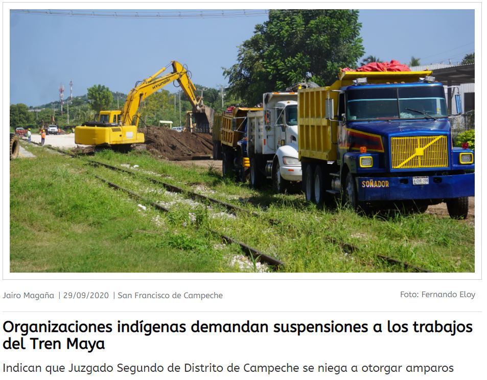 Organizaciones indígenas demandan suspensiones a los trabajos del Tren Maya